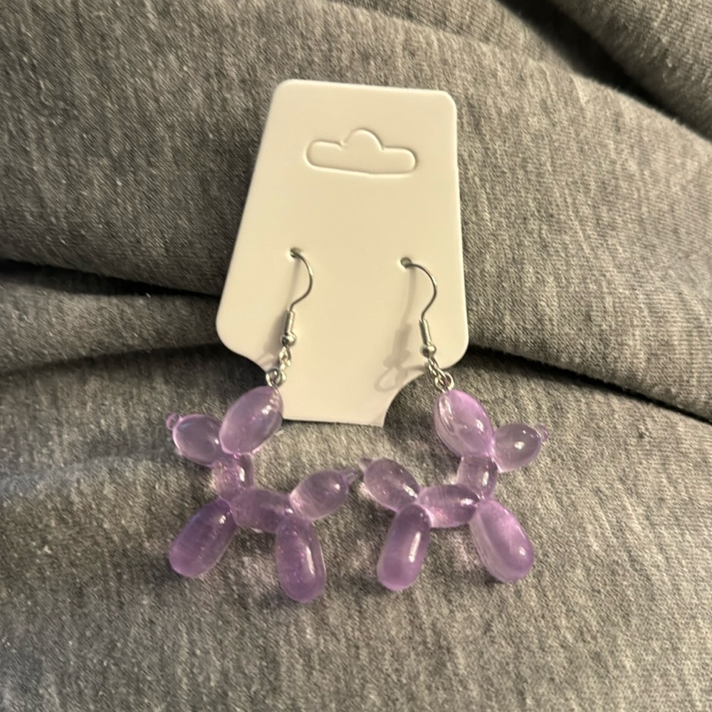 🛍️BUNDLE 3 for $17 PURPLE BALLOON DOG cute earrings kawaii food animal